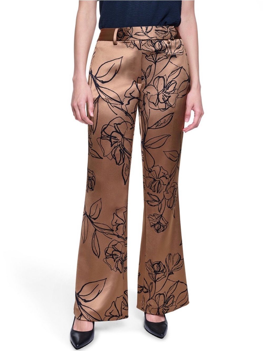 Karl Lagerfeld Floral Satin Mid-Rise Full Length Pants. Size 10. Cartouche. $149